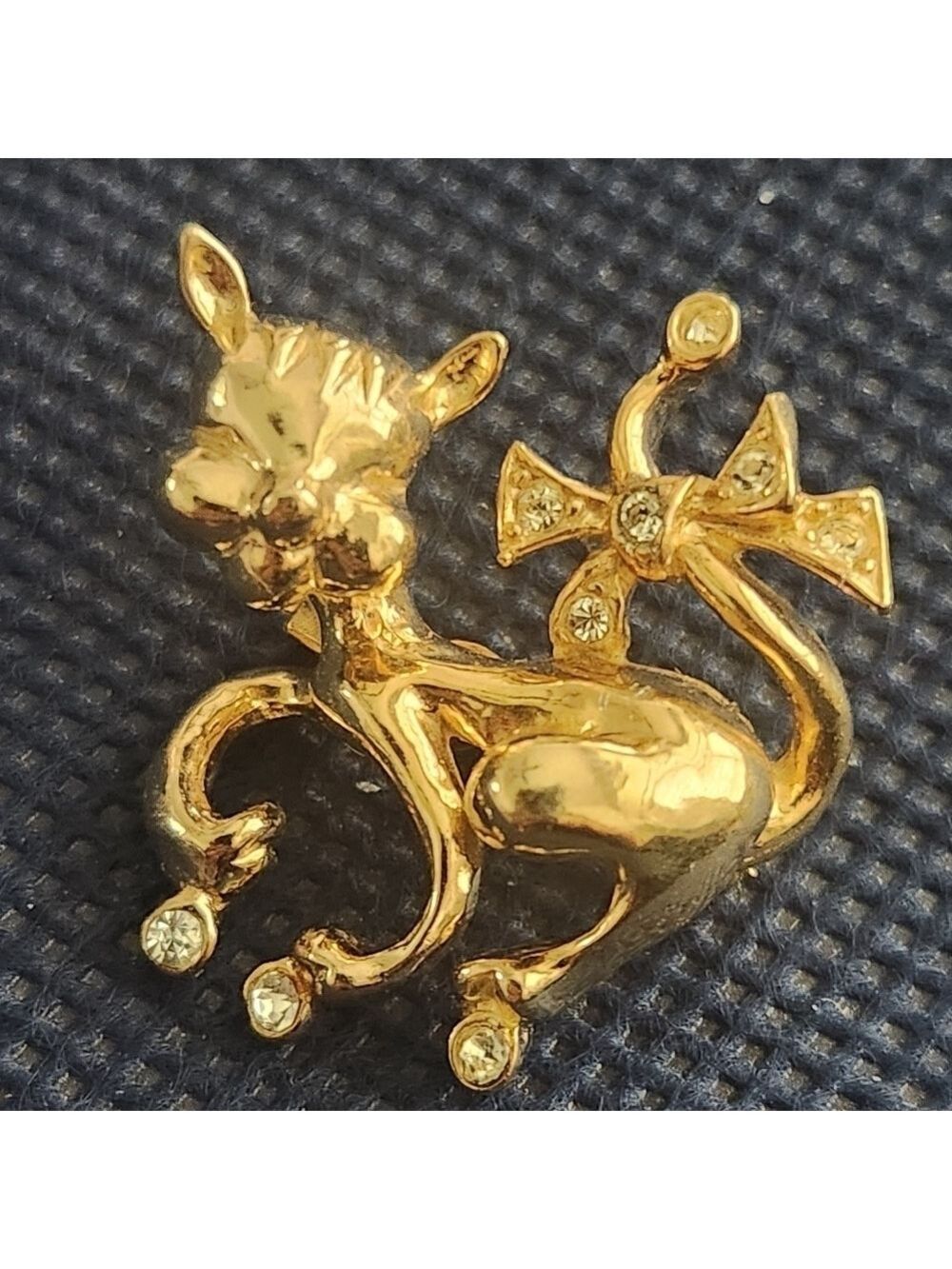 Vintage Castlecliff Gold Kitty Cat Jeweled Rhinestone Brooch Pin